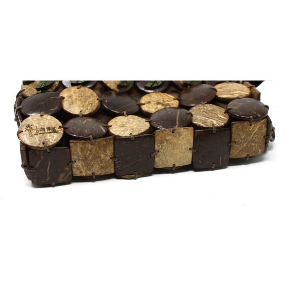 Clutch Purse Unusual Tropical Design in Wood or Coconut w Zip Top 7x3" - Hey Viv - Picture 4 of 7